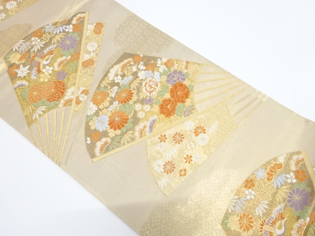 JAPANESE KIMONO / VINTAGE FUKURO OBI / WOVEN CRANE & FLOWER